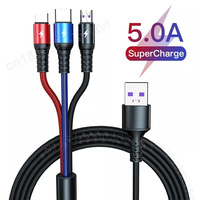 Kabel USB Pengisian Daya Super Cepat 3 In 1 5A Kabel USB Tipe C Mikro 8 Pin
