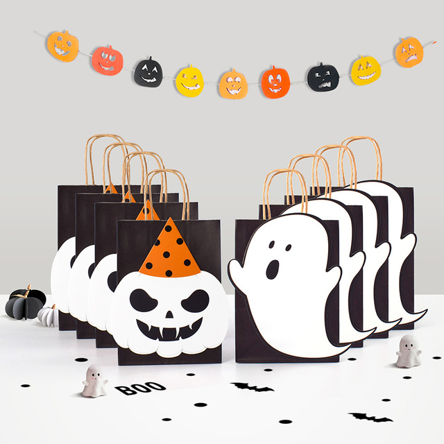 Wholesale Degradable Kraft Halloween Ghost & Pumpkin Food-Safe Paper Bags Bulk with 2 Designs Custom Logo & Printing Available
