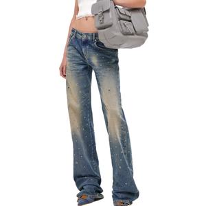 กางเกงยีนส์ทรงตรงสไตล์วินเทจสีน้ำเงินสำหรับผู้หญิง แฟชั่นลำลอง ราคาส่ง เสื้อผ้า Y2K ทรงหลวม สตรีทแวร์ ขาดๆ - Product Image 1