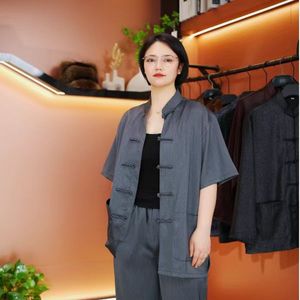 Chemise traditionnelle chinoise à manches courtes pour femmes, costume chinois, style rétro, haut boutonné sur le devant - Product Image 1