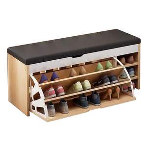 <span class=keywords><strong>Banco</strong></span> de zapatos de madera con compartimento oculto y cojín acolchado, <span class=keywords><strong>banco</strong></span> de almacenamiento de zapatos de 3 niveles con cajón abatible blanco - Product Image 2
