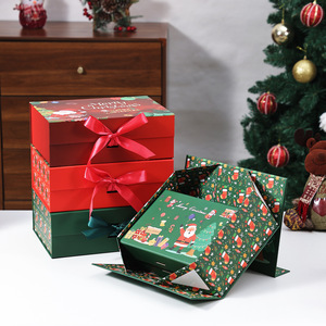 EVERWIN Merry <b>Christmas</b> Rigid Paperboard Gift <b>Box</b> with Ribbon Red Green Holiday Design Four Color Printing Recyclable Packaging - Product Image 4
