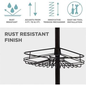 Modern 4-Tier Metal Telescopic Shower Caddies Black <b>Corner</b> Rack Storage Organizer <b>Bathroom</b> Bedroom Apartment Living Room Hotels - Product Image 3