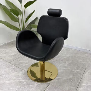 Sillón de Peluquería Moderno de Cuero Negro con Base Dorada - Silla de Barbero Giratoria y Reclinable para Peluquería, Salón de Belleza, Escuela, Resistente - Product Image 1