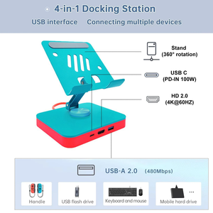 Supporto Regolabile in Metallo 3 in 1 per <span class=keywords><strong>Nintendo</strong></span> <span class=keywords><strong>Switch</strong></span> con Hub USB-C 4K 60Hz, Porte USB 2.0 e Ricarica PD 100W, Base per 2 Controller - Product Image 4