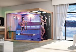 Sauna Combinata Lusso Swankia Hotel Spa Club Personalizzata Grande Dimensione in Legno per 6-8 Persone 2 Zone Umido e Secco - Product Image 3