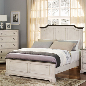 Commode de chambre à coucher en bois blanc vieilli et foncé, meuble de rangement rustique de style campagnard, commode bicolore de style ferme avec miroir - Product Image 2