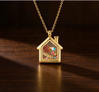 Collier pendentif en forme de maison en cuivre naturel plaqué or 24 carats, pierre de naissance de décembre, avec boîte ouvrable, motif lettre et fleur, unisexe