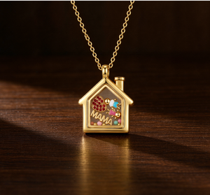 Collar con Colgante en Forma de Casa de Cobre Natural Chapado en Oro de 24k, Piedra de Nacimiento de Diciembre, Diseño de Letra y Flor en Caja Abrible y Cerrable, Unisex - Product Image 6