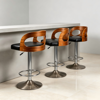 Tabouret de bar moderne en bois courbé avec dossier, coussin en cuir PU, pivotant et réglable en hauteur, pour comptoir de cuisine, café, bar