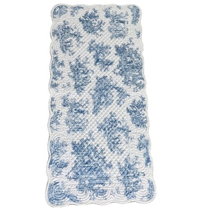 PANDA HOME Alfombra Seccional Acolchada Clásica Azul y Blanca, con Diseño Floral Vintage, de Tela de Algodón Fresca, Antideslizante, Antiestática y Lavable - Product Image 2