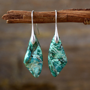 Pendientes colgantes de piedra natural bohemia, forma de lágrima morada, joyería de moda de aleación - Product Image 4