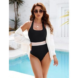 Womens One Piece Swimsuit <b>Tummy</b> <b>Control</b> Slimming Modest Square Neck High Cut Swimwear With Contrast Binding - Product Image 4
