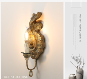 Lampe murale moderne en bois massif, queue de résine sculptée rétro do old, éclairage européen et américain pour chambre à coucher - Product Image 5
