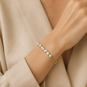 Bracelet tennis en or jaune et diamants taille poire, serti griffe, bijoux de mariage classiques pour femme - Product Image 2