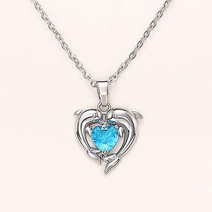 Caoshi דולפין חמוד בצורת לב כחול מסנוור קריסטל זירקון נשים שרשראות שרשראות עבור באיכות גבוהה כסף מצופה cz שרשראות - Product Image 6