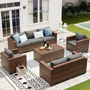 Barato de alta calidad cómodo impermeable muebles al aire libre jardín Patio mimbre sofá de mimbre con cojines suaves - Product Image 6