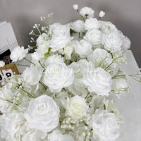 Chemin de Table Élégant Rose Artificielle Blanc Pur et Souffle de Bébé pour la Décoration de Centre de Table Longue de Fête de Banquet de Mariage