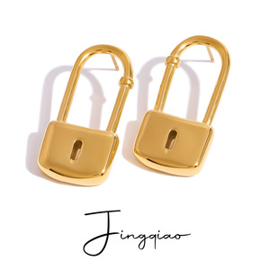 Yueli Lock Shape Gold <b>Stud</b> <b>Earrings</b> Geometric Design Unisex Everyday Wear - Product Image 1