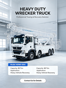 Camion de dépannage lourd Howo 8x4 avec treuil de 80 tonnes, solution ultime pour le récupération de tracteurs et de charges surdimensionnées, à vendre - Product Image 1