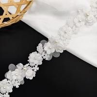 Bordir Manik-Manik Bunga Mawar Renda Putih, Hiasan Bunga Organza untuk Tirai, Aksesoris Rambut, Gaun Pengantin, Aksesoris Pakaian