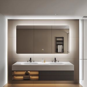 Custom moderno 2 <span class=keywords><strong>porte</strong></span> LED luci da bagno Anti-nebbia caratteristica <span class=keywords><strong>specchio</strong></span> resistente all'acqua armadietto dei medicinali per alberghi ville appartamenti - Product Image 2