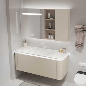 Kabinet meja rias terpasang dinding putih PVC Eropa, Vanity kamar mandi Modern sederhana dengan ruang penyimpanan yang cukup untuk kamar mandi - Product Image 2