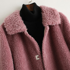 A50045 Pudi Cappotto in Vera Lana e Pelliccia per Donna, Giacca Invernale Calda Oversize in Pelle di Pecora - Product Image 5