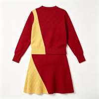Ensemble coordonné en tricot personnalisable pour femmes, couleur contrastée, jacquard, lettres en strass, taille plus, pull et jupe