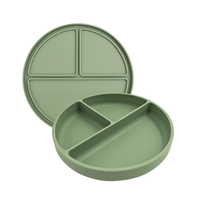 Assiette bébé en silicone anti-déversement résistante à la chaleur Eversou, 3 compartiments, plateau d'alimentation à ventouse pour tout-petits avec couvercle