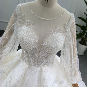 Vestido de novia de encaje francés con lentejuelas brillantes para fiesta, elegante vestido de novia musulmán de lujo para princesa, Lsbh21 - Product Image 3