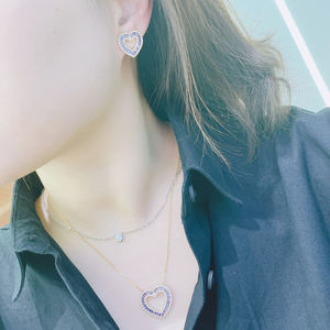 HIBRIDE, collar de cristal de circonita cúbica rosa con forma de corazón de amor romántico para mujer, conjuntos de joyería para compromiso, - Product Image 5