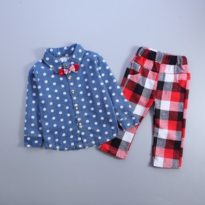 Wholesale Children Girls Long Sleeve Shirt and Plaid <b>Pant</b> Clothing Set Stock Lot - Product Image 2