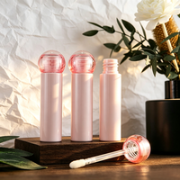 Tube de brillant à lèvres rose en plastique de 3 ml, flacon vide pour gloss avec applicateur à bille transparente, conteneur cosmétique à marque privée