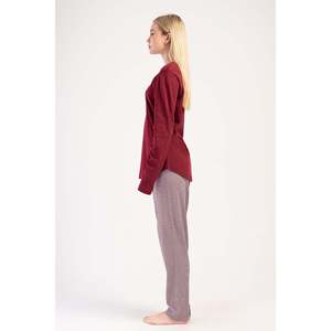 KADIN INTERLOK XXL O YAKA UZUN KOL ETEGI OVAL PIJAMA TAKIM - สีแดงเข้ม - สีแดงเข้ม - Product Image 3