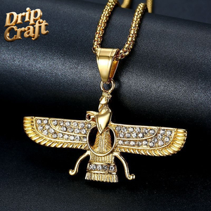 Pendentif Hip Hop en acier inoxydable 306L plaqué or avec zirconium, collier pendentif zoroastrien persan, unisexe - Product Image 2