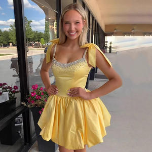 Little Sisters fiesta de verano vestido de gasa Europeo Americano AliExpress nuevo Sling Bow Paulette corto tutú frente cintura Natural - Product Image 2