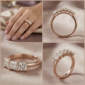 Anillo de Boda de Lujo en Oro Rosa de 10K con Corte Princesa y Diamantes Cultivados en Laboratorio para Mujer, Elegante Joyería Nupcial, Anillo de Aniversario - Product Image 3