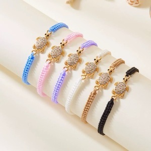 Boho Summer Adjustable Handmade WovenCord Rhinestone SeaTurtle Charm Braided <b>String</b> Bracelet - Product Image 1