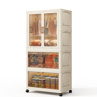 Armoire de rangement pliable à 2 niveaux avec portes, bacs de rangement pour vêtements pliables, organisateur de placard empilable en plastique pour la maison