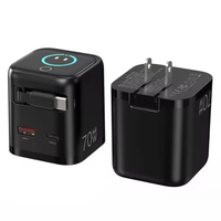 Cargador Rápido USB C PD GaN de 70W con Cargador de Pared Digital 3 en 1 con IA, Adaptador de Cargador USB C Retráctil para iPhone 18 17 iPad