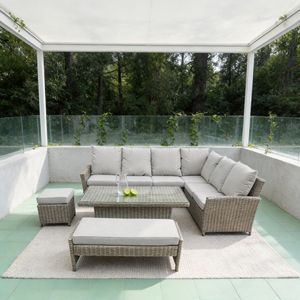 Conjunto de Sofás Seccionales de Ratán Gris Claro para Exteriores con Mesa Rectangular Elevable |   Muebles de Patio para Jardín Junto a la Piscina en Colores Personalizados - Product Image 2