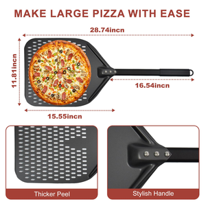 Pelle à pizza perforée en aluminium anodisé avec manche en métal, pelle à pizza rotative pour four à pizza extérieur - Product Image 2