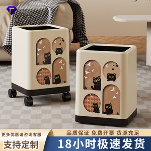 Cylindrical Trash Can With Wheels Large Capacity For Living Room Bedroom Kitchen Bathroom Indoor Use - Product Image 4