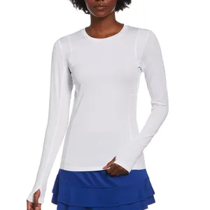 2023 Custom Logo OEM Women Blank Plain Long Sleeve T-Shirt UPF 50 White Sportswear Embroidery T Shirts For Women
