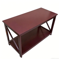 Wohnzimmer-Couchtisch aus Massivholz mit Rotem Mahagoni-Finish und Unterer Ablagefläche, X-förmiger Rahmen, Mitteltisch für das Wohnzimmer