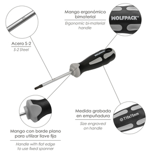 Cacciavite Torx antimanomissione, acciaio S2, impugnatura bimateriale in TPR. Dimensione T10 x O / 5,0 x 75 mm. - Product Image 3