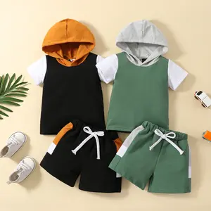 赤ちゃんカスタム夏子供服2個セットフード付き男の子服カジュアルショーツスーツ