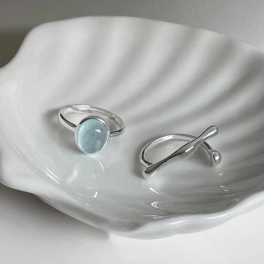 Stile Instagram alieno umanoide ovale argento acquamarina semplice Design anelli per donna