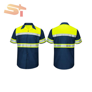 Abbigliamento da lavoro professionale in cotone a manica corta stile camicia ad alta visibilità strisce riflettenti traspiranti resistenti per il giorno - Product Image 6